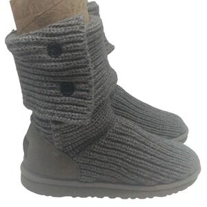 UGG Australia Knit Button Boots Gray Women's Size 5 Tall Cozy #5649
